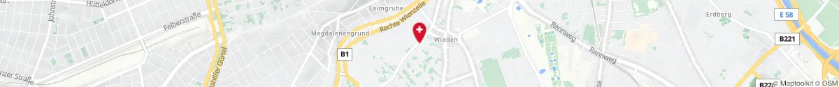 Kartendarstellung des Standorts für Apotheke Zum Einhorn in 1040 Wien